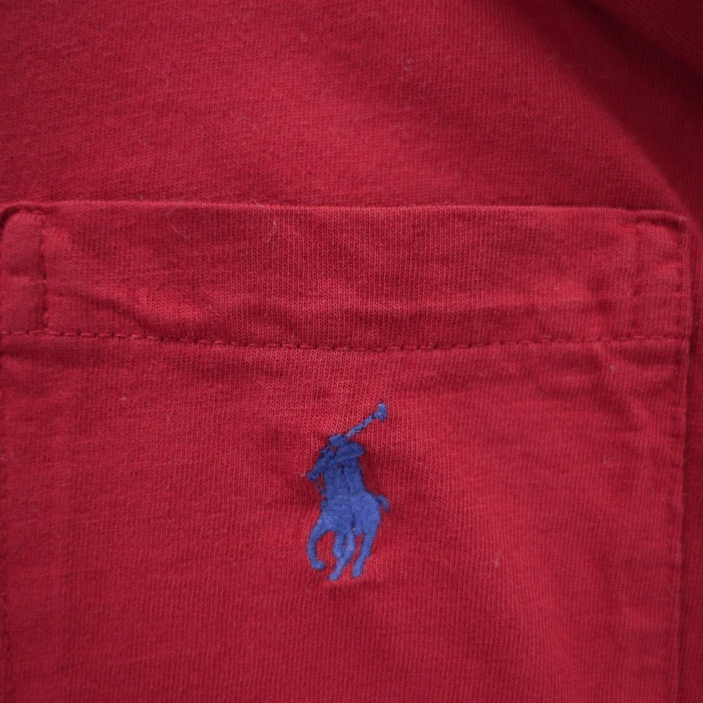 Polo Ralph Lauren Mens XL Red Long Sleeve Pocket T-Shirt Single Stitch Vintage